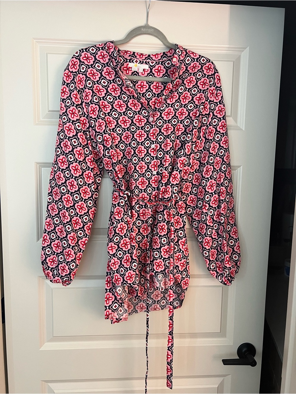 Boden Pink Patterned Long-Sleeve Top with Tie